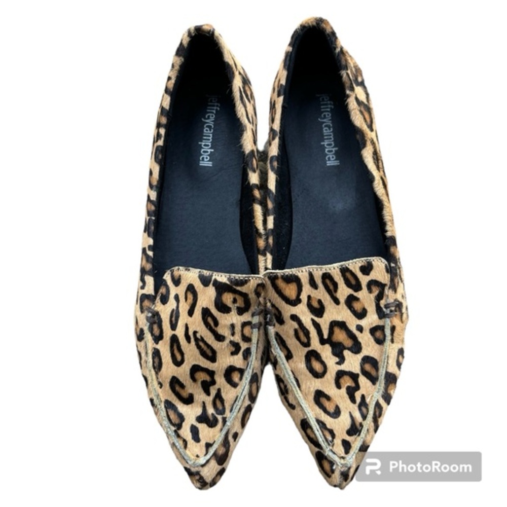 Jeffrey Campbell Leopard Calf Hair Loafer Flats Pointed Toe Slip-on 6